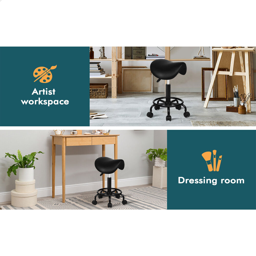 ALFORDSON 2x Salon Stool Saddle Swivel Barber Hair Dress Chair Sierra All Black