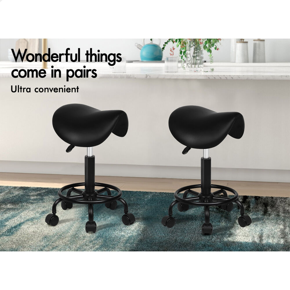 ALFORDSON 2x Salon Stool Saddle Swivel Barber Hair Dress Chair Sierra All Black