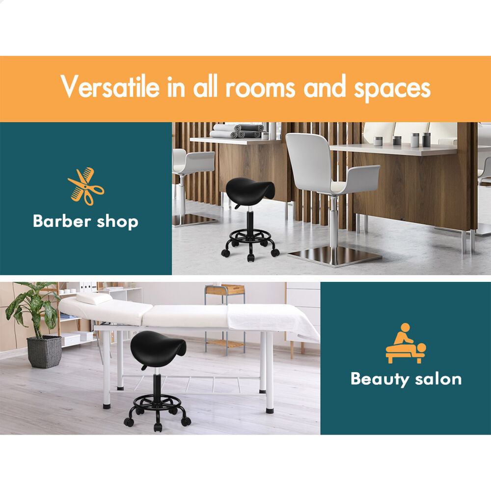 ALFORDSON 2x Salon Stool Saddle Swivel Barber Hair Dress Chair Sierra All Black