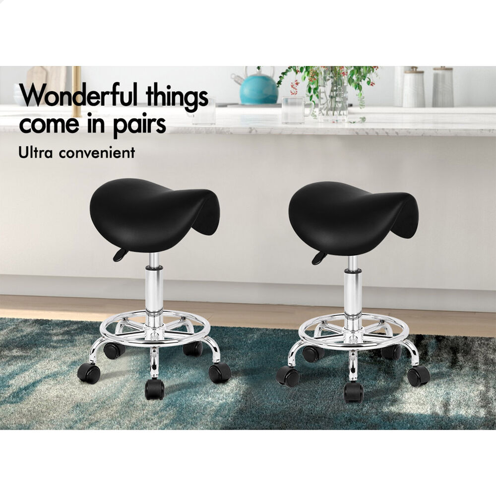 ALFORDSON 2x Salon Stool Saddle Swivel Barber Hair Dress Chair Sierra Black