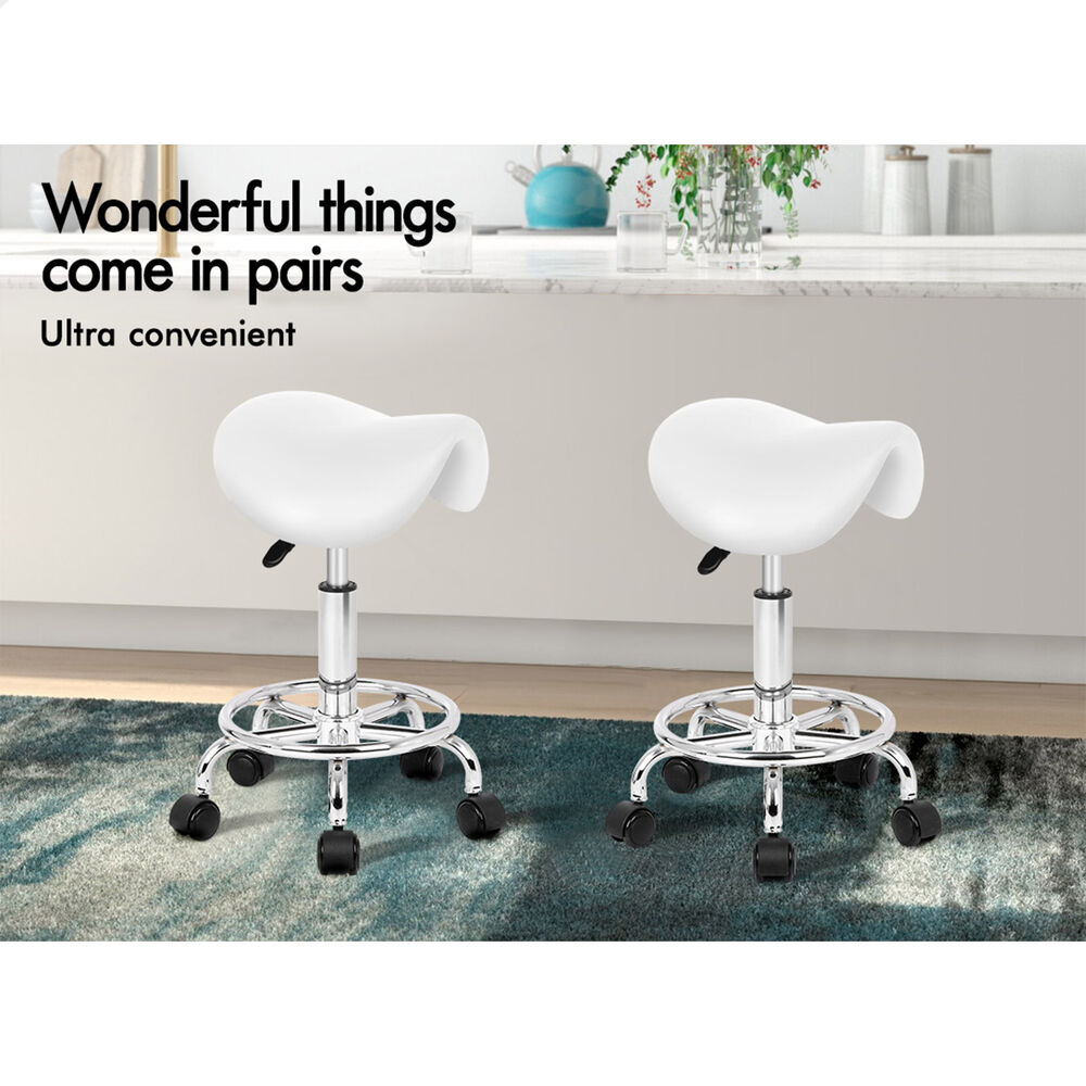 ALFORDSON 2x Salon Stool Saddle Swivel Barber Hair Dress Chair Sierra White