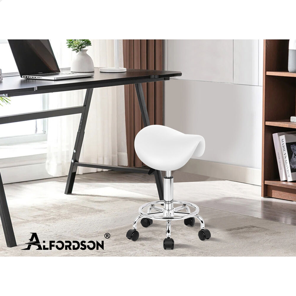 ALFORDSON 2x Salon Stool Saddle Swivel Barber Hair Dress Chair Sierra White