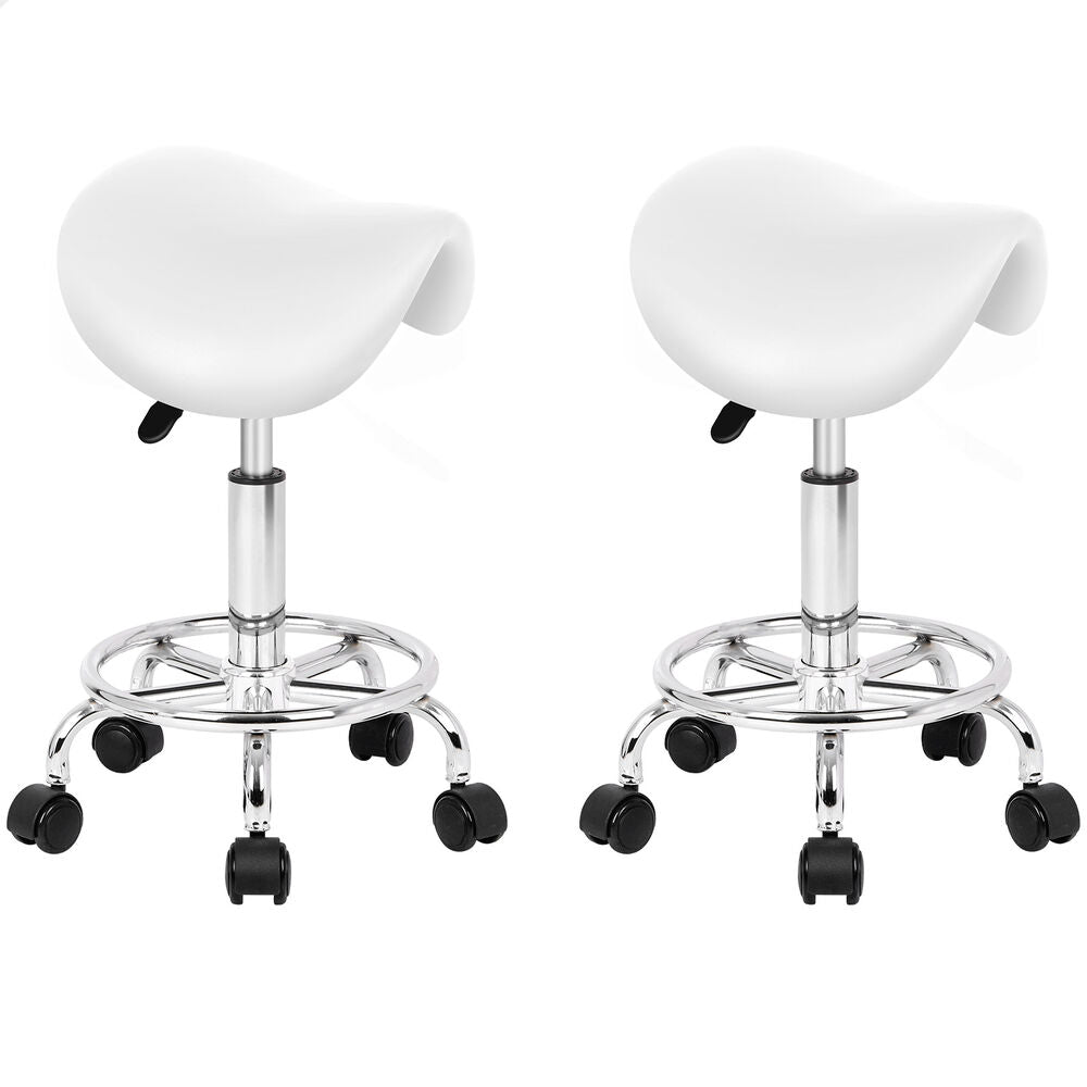 ALFORDSON 2x Salon Stool Saddle Swivel Barber Hair Dress Chair Sierra White