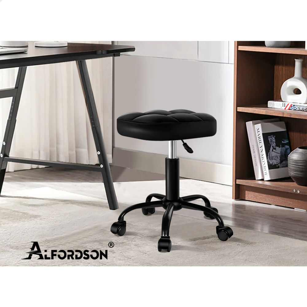 ALFORDSON 2x Salon Stool Square Swivel Barber Hair Chair Gas Lift All Black