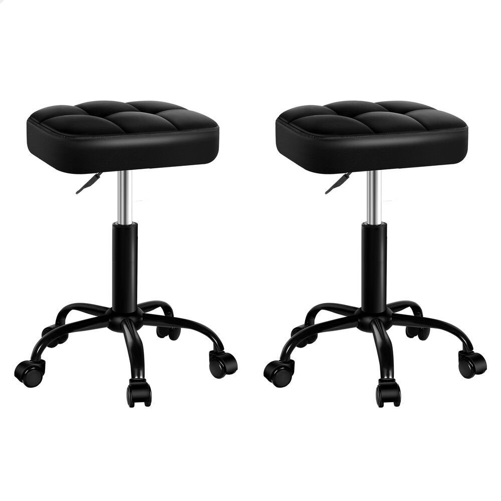 ALFORDSON 2x Salon Stool Square Swivel Barber Hair Chair Gas Lift All Black