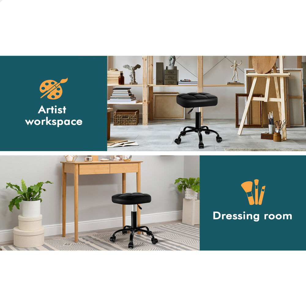 ALFORDSON 2x Salon Stool Square Swivel Barber Hair Chair Gas Lift All Black
