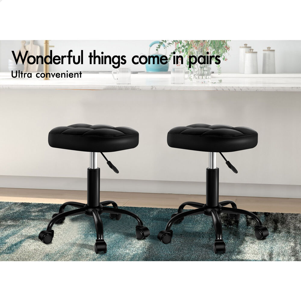 ALFORDSON 2x Salon Stool Square Swivel Barber Hair Chair Gas Lift All Black