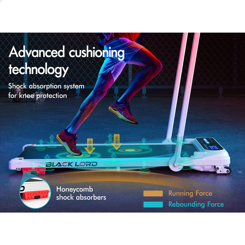 BLACK LORD Treadmill Electric Walking Pad Incline Shock Absorbers Foldable White