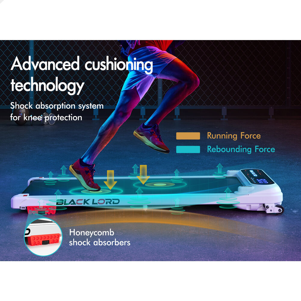 BLACK LORD Treadmill Electric Walking Pad Incline Shock Absorbers Gym White