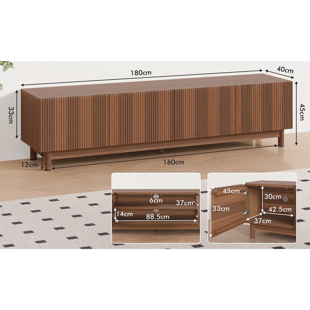 ALFORDSON TV Cabinet Entertainment Unit Stand 180cm Storage Shelves Walnut