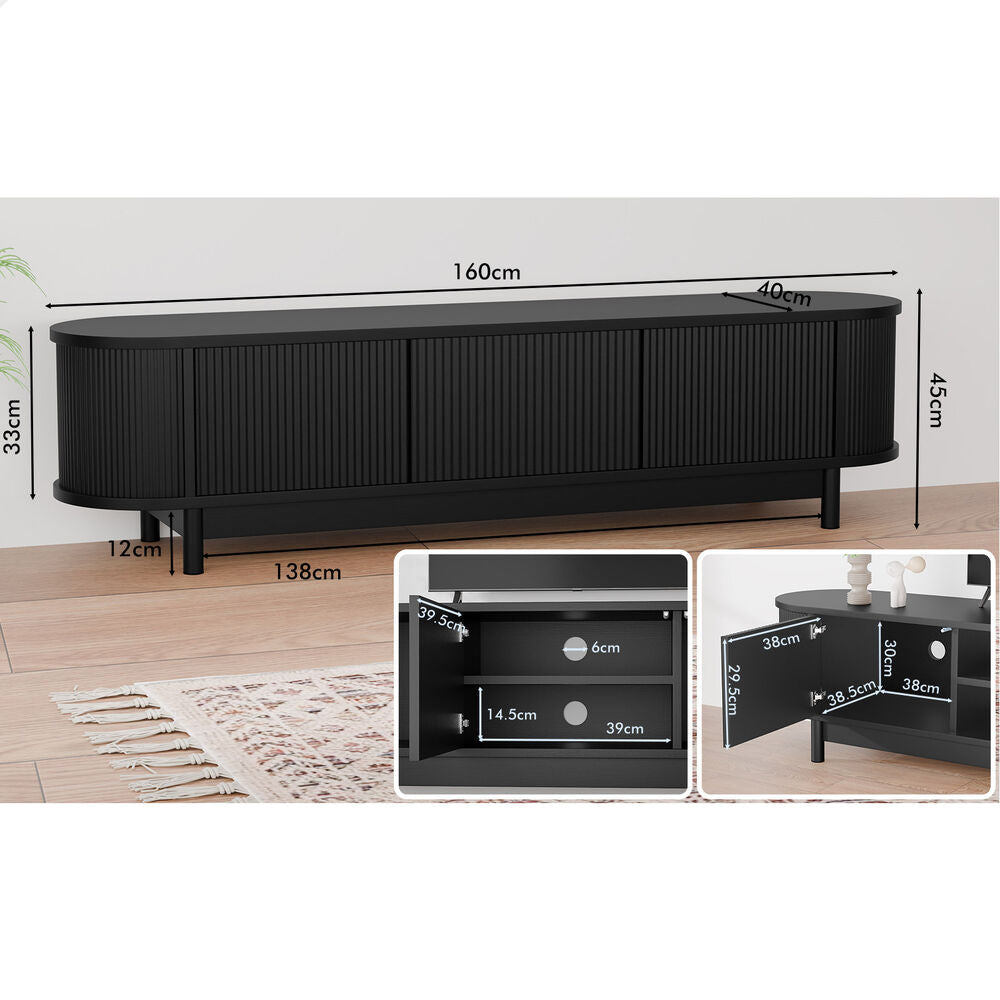 ALFORDSON TV Cabinet Entertainment Unit Stand 160cm Storage Shelf Black