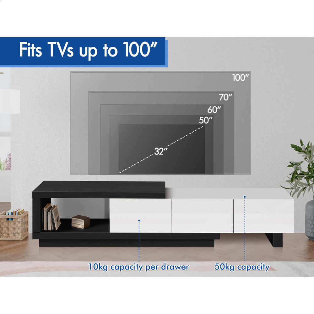 ALFORDSON 190-280cm Extendable Entertainment Unit TV Cabinet Stand Storage Shelf