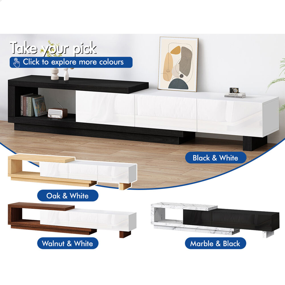 ALFORDSON 190-280cm Extendable Entertainment Unit TV Cabinet Stand Storage Shelf