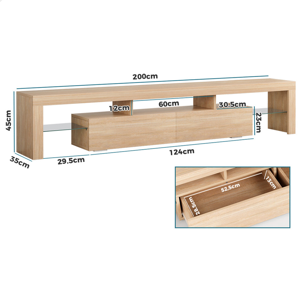ALFORDSON Entertainment Unit TV Stand LED Light 200cm Oak