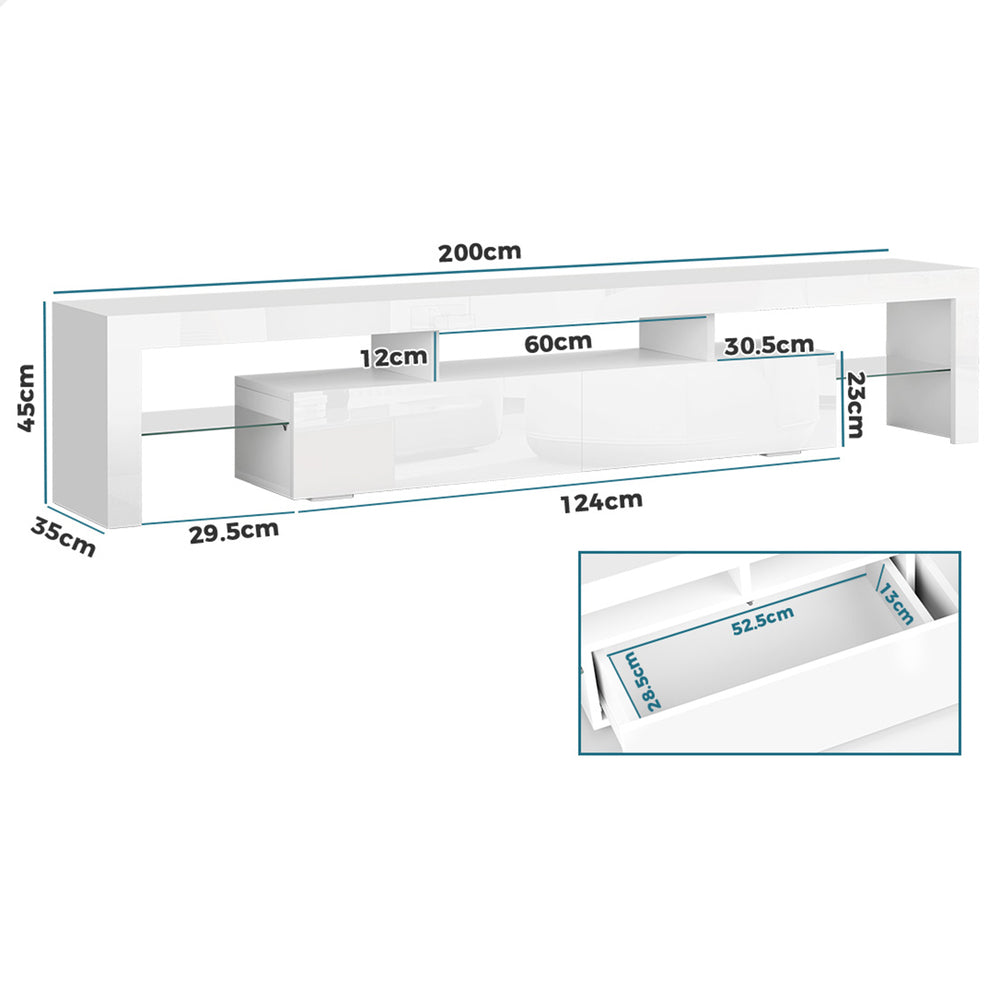 ALFORDSON Entertainment Unit TV Stand LED Light 200cm White