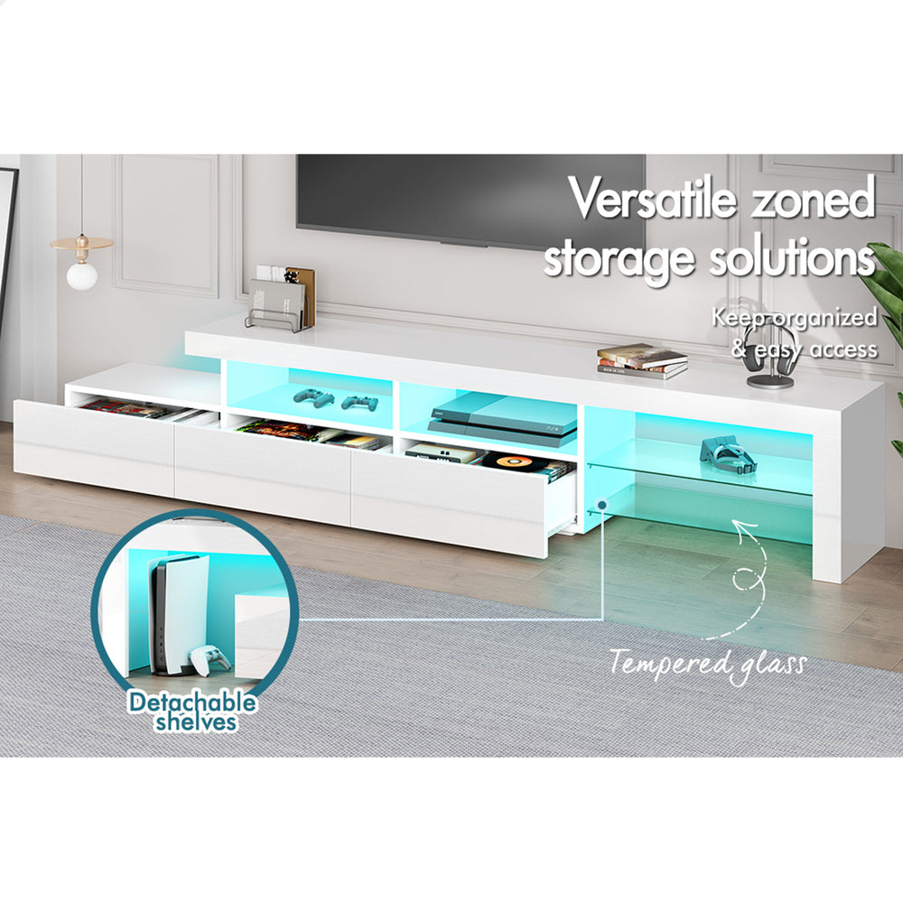 ALFORDSON Entertainment Unit 220cm TV Stand LED Light White