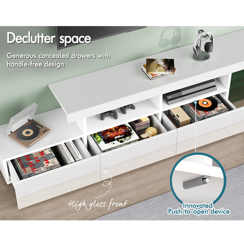 ALFORDSON Entertainment Unit 220cm TV Stand LED Light White