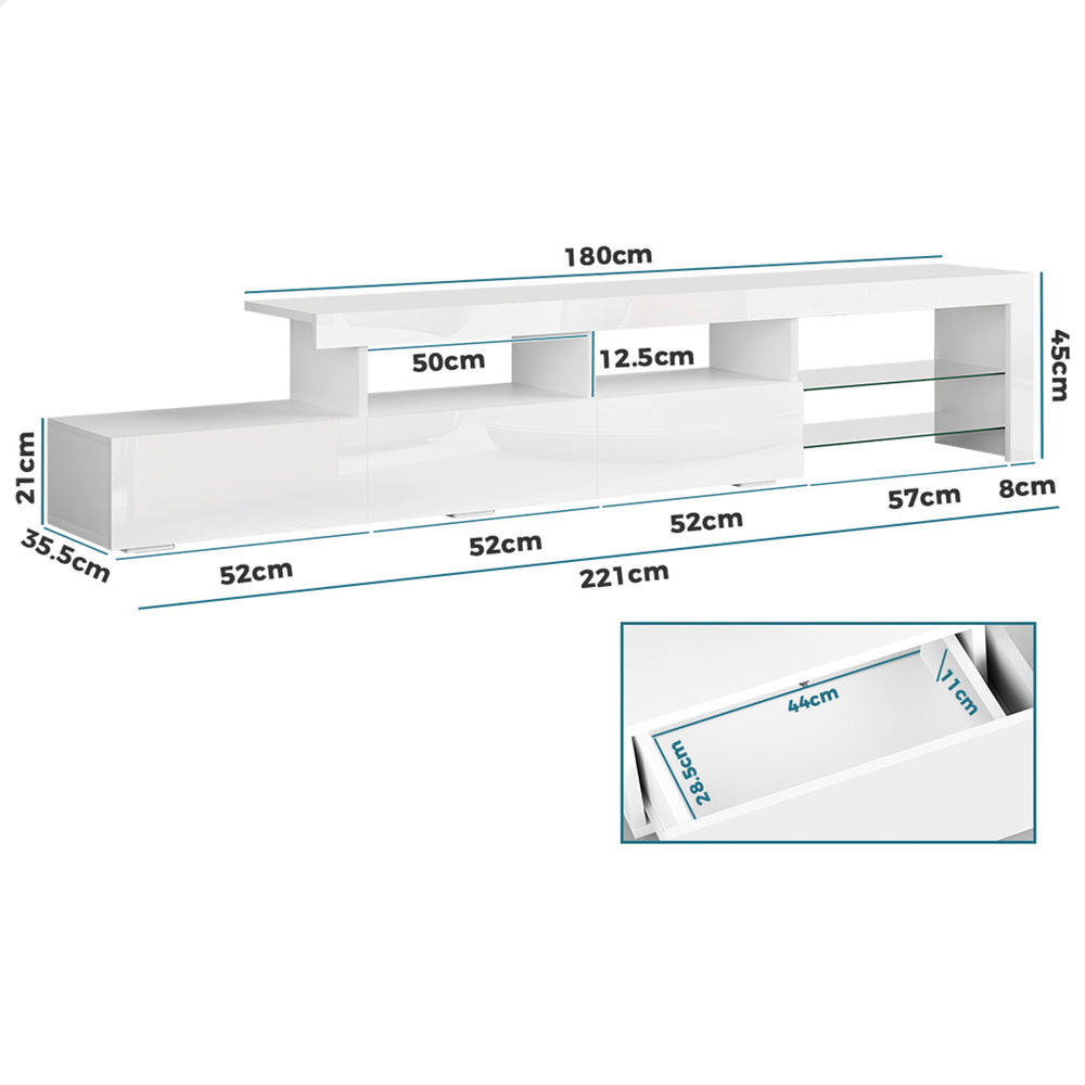 ALFORDSON Entertainment Unit 220cm TV Stand LED Light White
