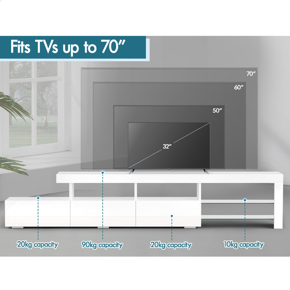 ALFORDSON Entertainment Unit 220cm TV Stand LED Light White