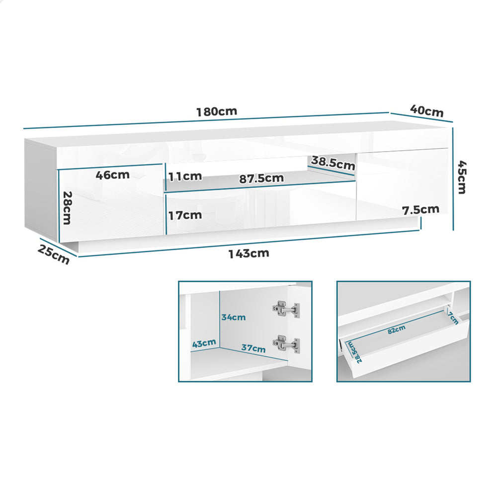 ALFORDSON Entertainment Unit 180cm TV Cabinet LED White