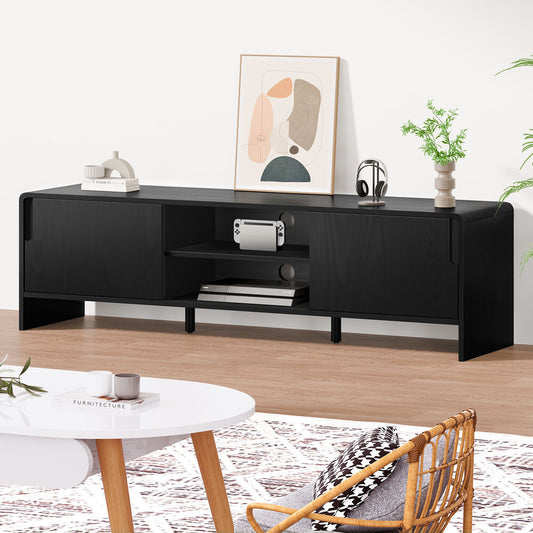 ALFORDSON TV Cabinet Entertainment Unit 150cm Storage Sliding Doors Black Shelf