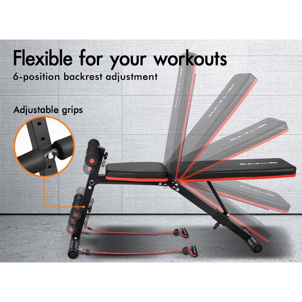 BLACK LORD Weight Bench Adjustable FID Fitness Flat Incline Decline Gym