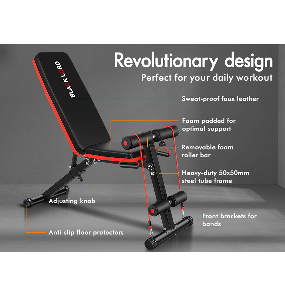 BLACK LORD Weight Bench Adjustable FID Fitness Flat Incline Decline Gym