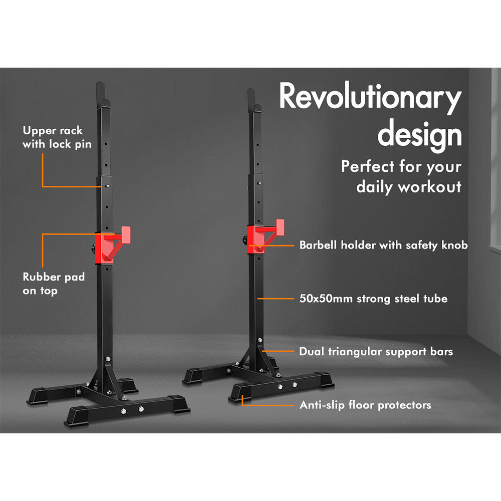 BLACK LORD 2x Squat Rack Adjustable Lifting Barbell Stand Fitness Weight Bench Gym