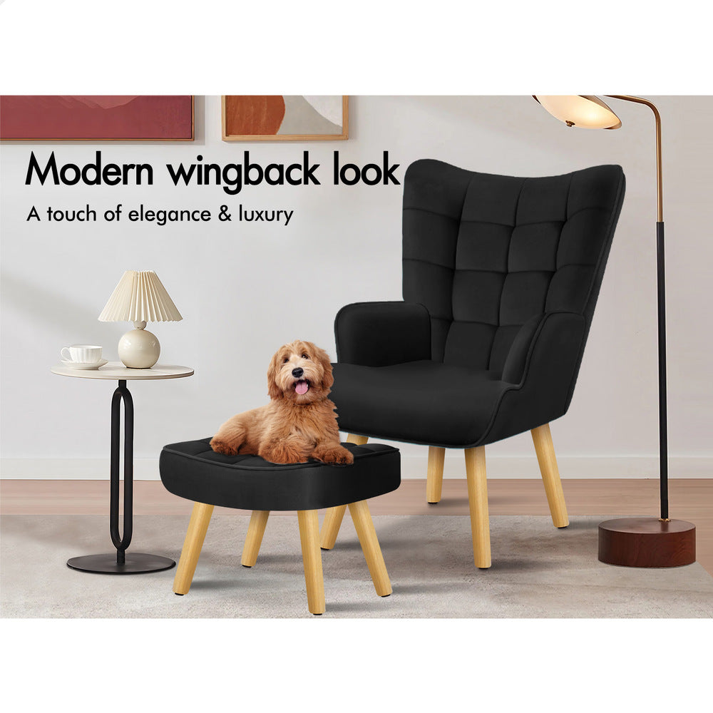 ALFORDSON Armchair Velvet Wooden Accent Chair Lounge Sofa Ottoman Couch Seat