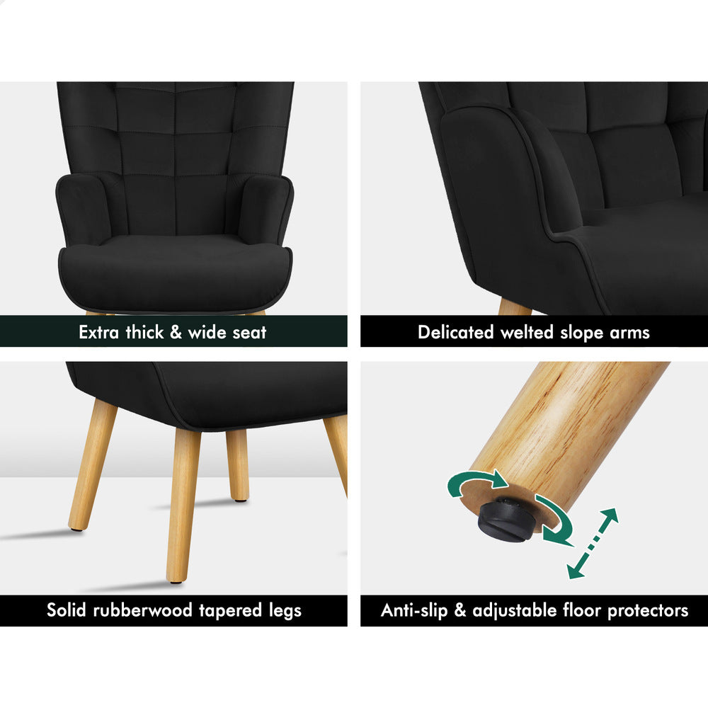 ALFORDSON Armchair Velvet Wooden Accent Chair Lounge Sofa Ottoman Couch Seat