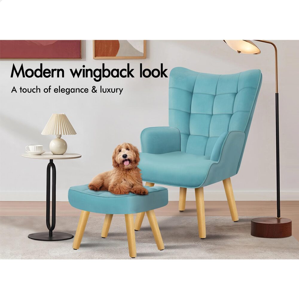 ALFORDSON Armchair Lounge Accent Chair Ottoman Velvet Couch Footstool