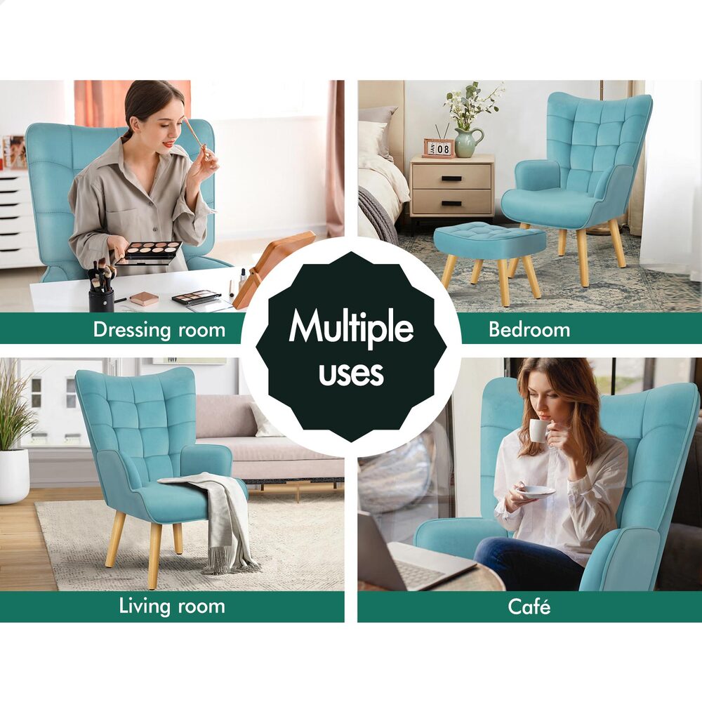 ALFORDSON Armchair Lounge Accent Chair Ottoman Velvet Couch Footstool