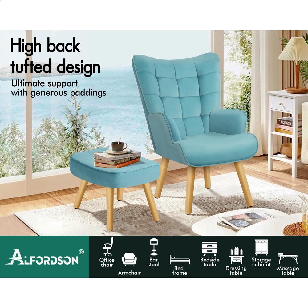 ALFORDSON Armchair Lounge Accent Chair Ottoman Velvet Couch Footstool