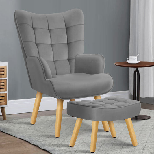 ALFORDSON Armchair Velvet Accent Chair Lounge Sofa Ottoman Footstool