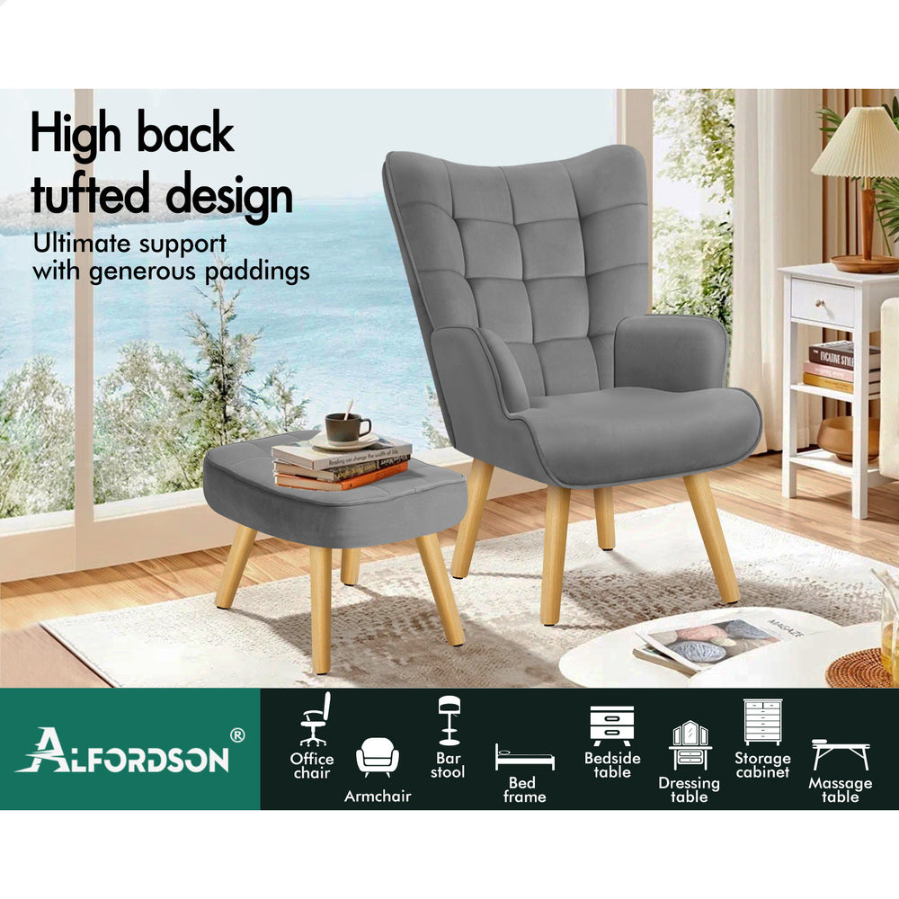 ALFORDSON Armchair Velvet Accent Chair Lounge Sofa Ottoman Footstool