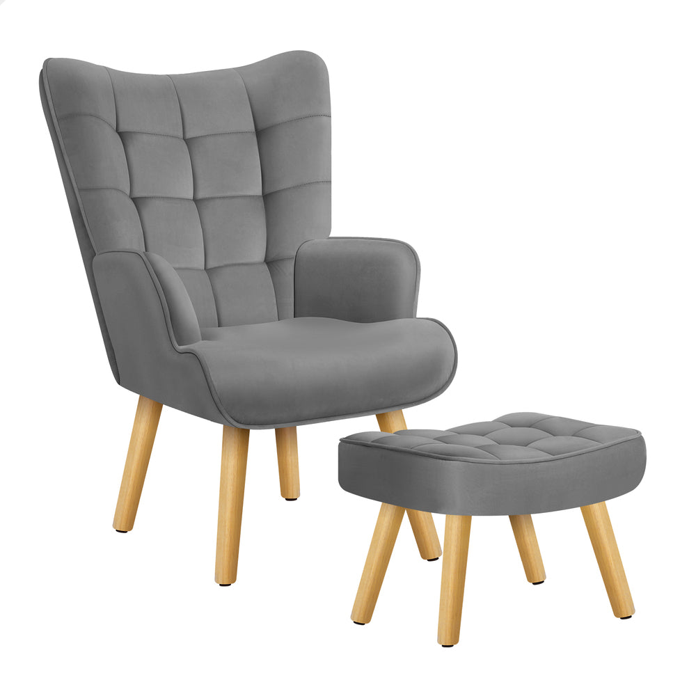 ALFORDSON Armchair Velvet Accent Chair Lounge Sofa Ottoman Footstool