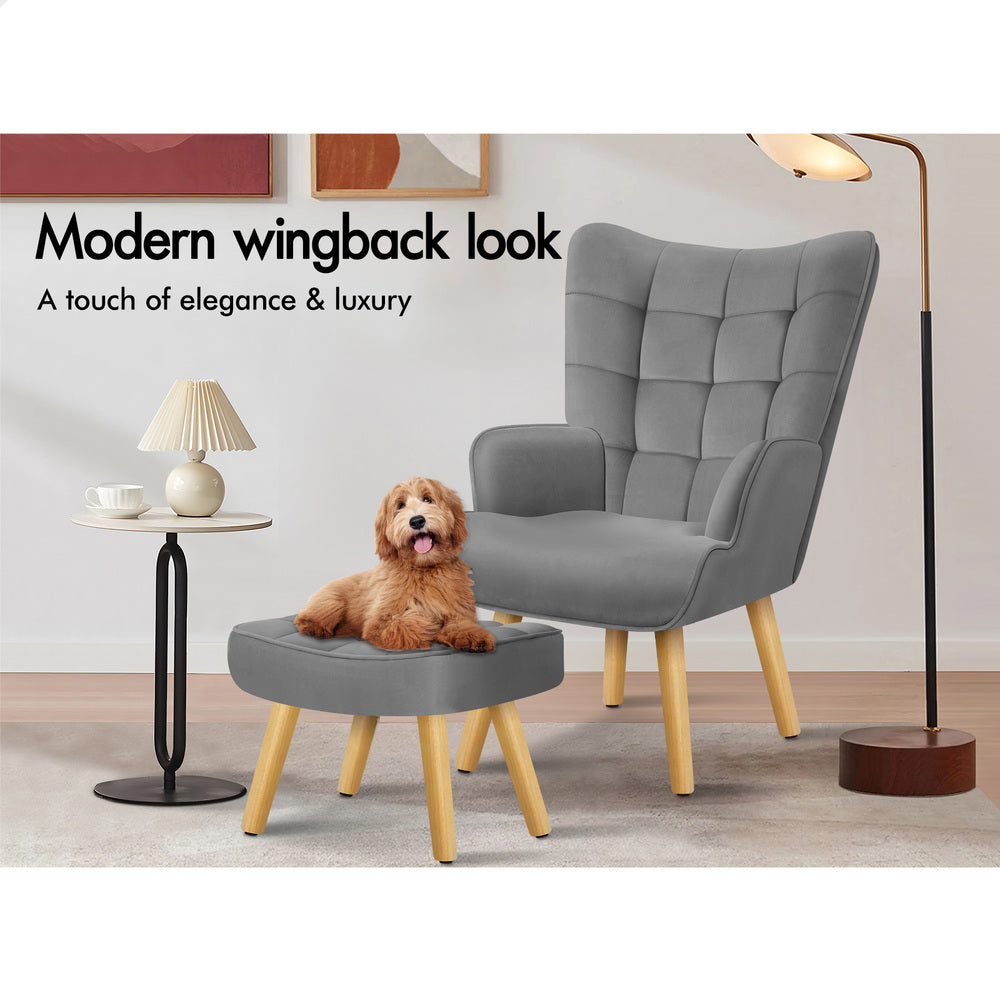 ALFORDSON Armchair Velvet Accent Chair Lounge Sofa Ottoman Footstool