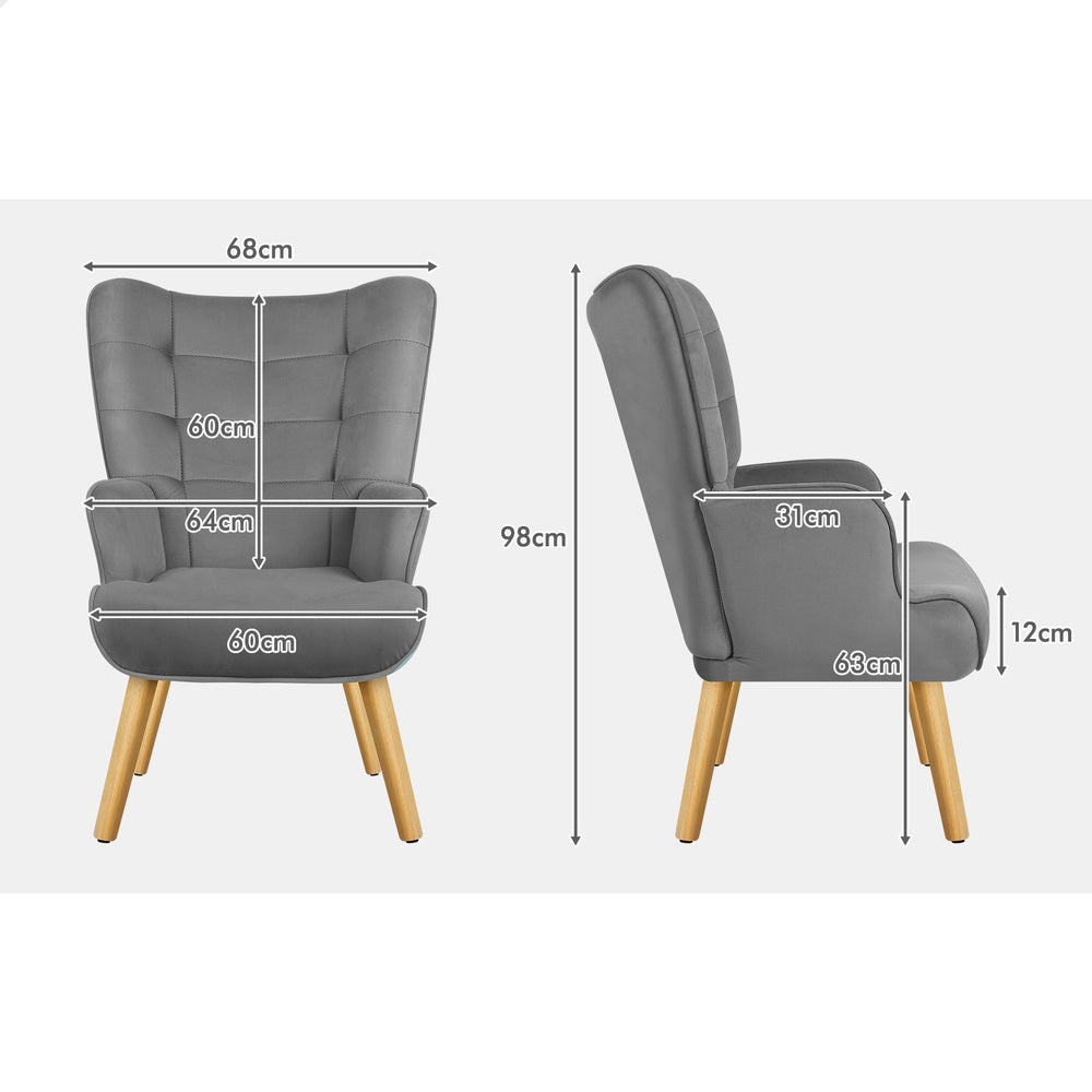 ALFORDSON Armchair Velvet Accent Chair Lounge Sofa Ottoman Footstool