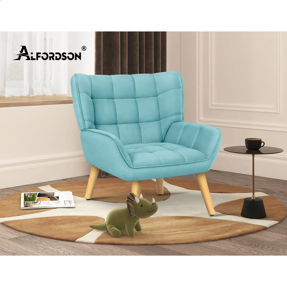 ALFORDSON Armchair Accent Chair Lounge Sofa Wooden Couch Velvet Tub Seat Blue