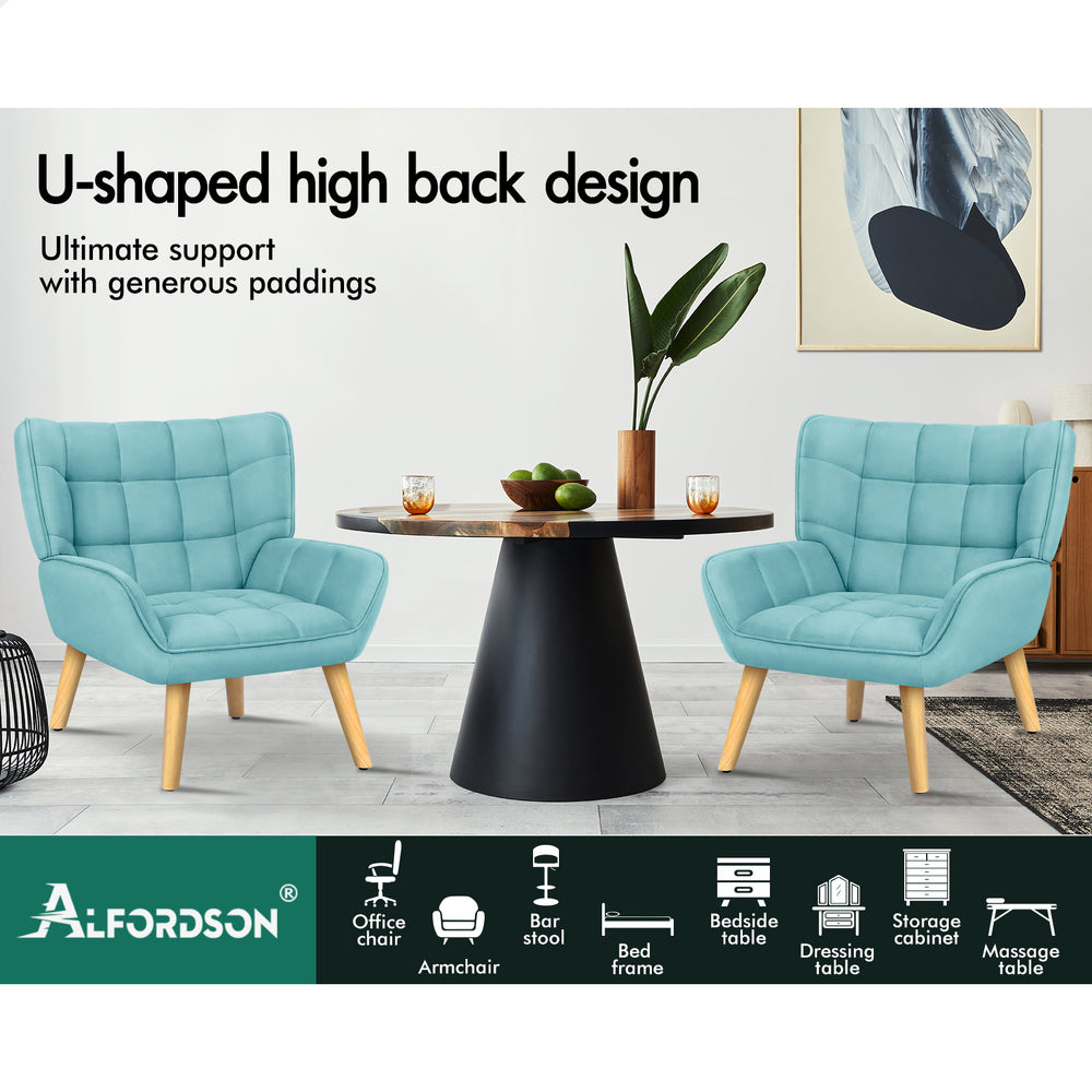 ALFORDSON Armchair Accent Chair Lounge Sofa Wooden Couch Velvet Tub Seat Blue