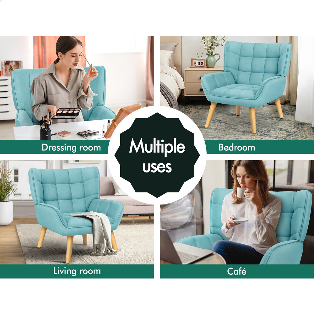 ALFORDSON Armchair Accent Chair Lounge Sofa Wooden Couch Velvet Tub Seat Blue