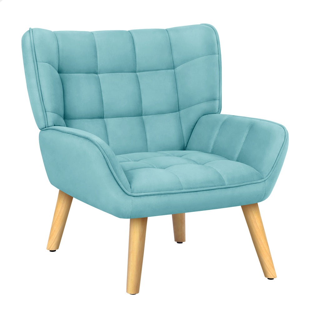 ALFORDSON Armchair Accent Chair Lounge Sofa Wooden Couch Velvet Tub Seat Blue
