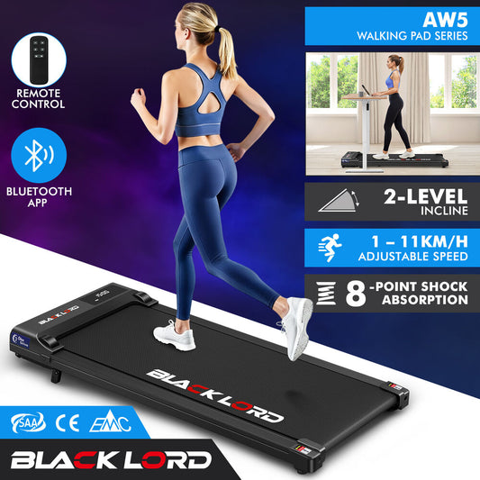 BLACK LORD Treadmill Electric Walking Pad Under Desk Home Gym Incline Black