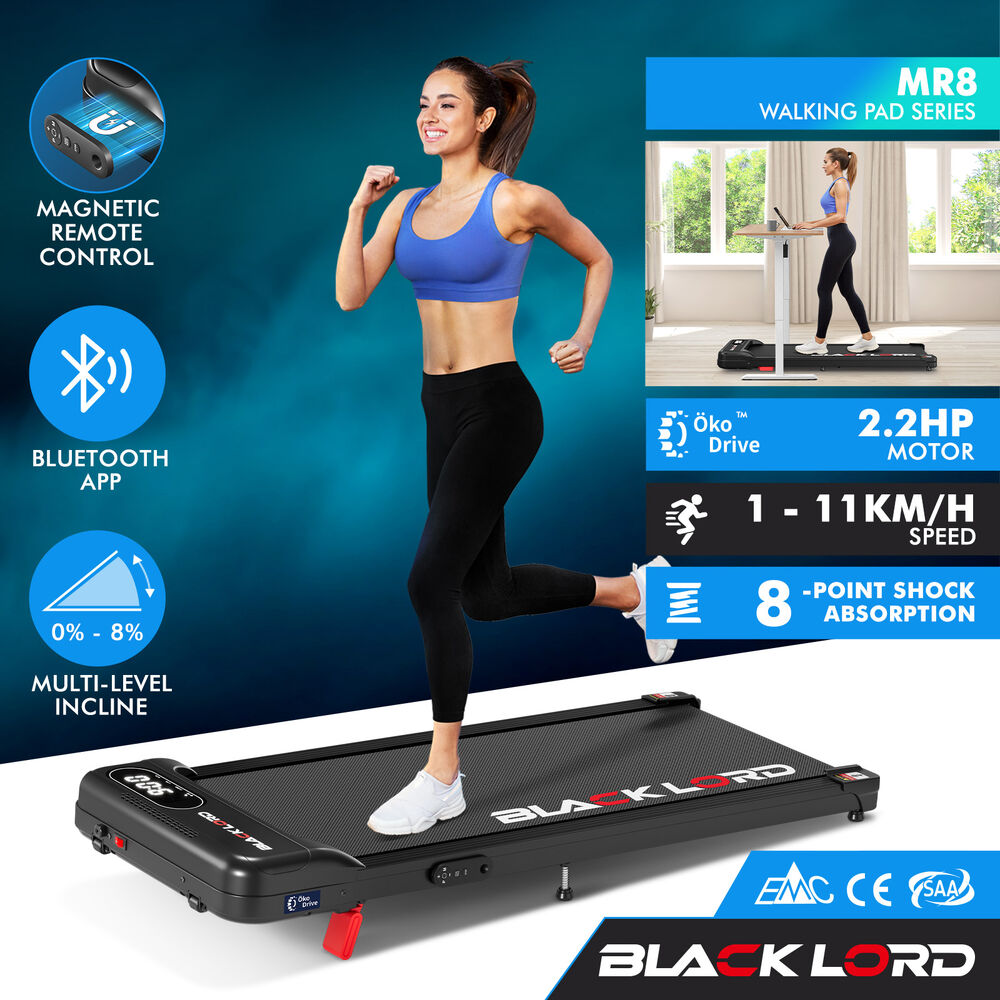 BLACK LORD Treadmill Electric Walking Pad Incline Home Gym Magnetic Remote Black