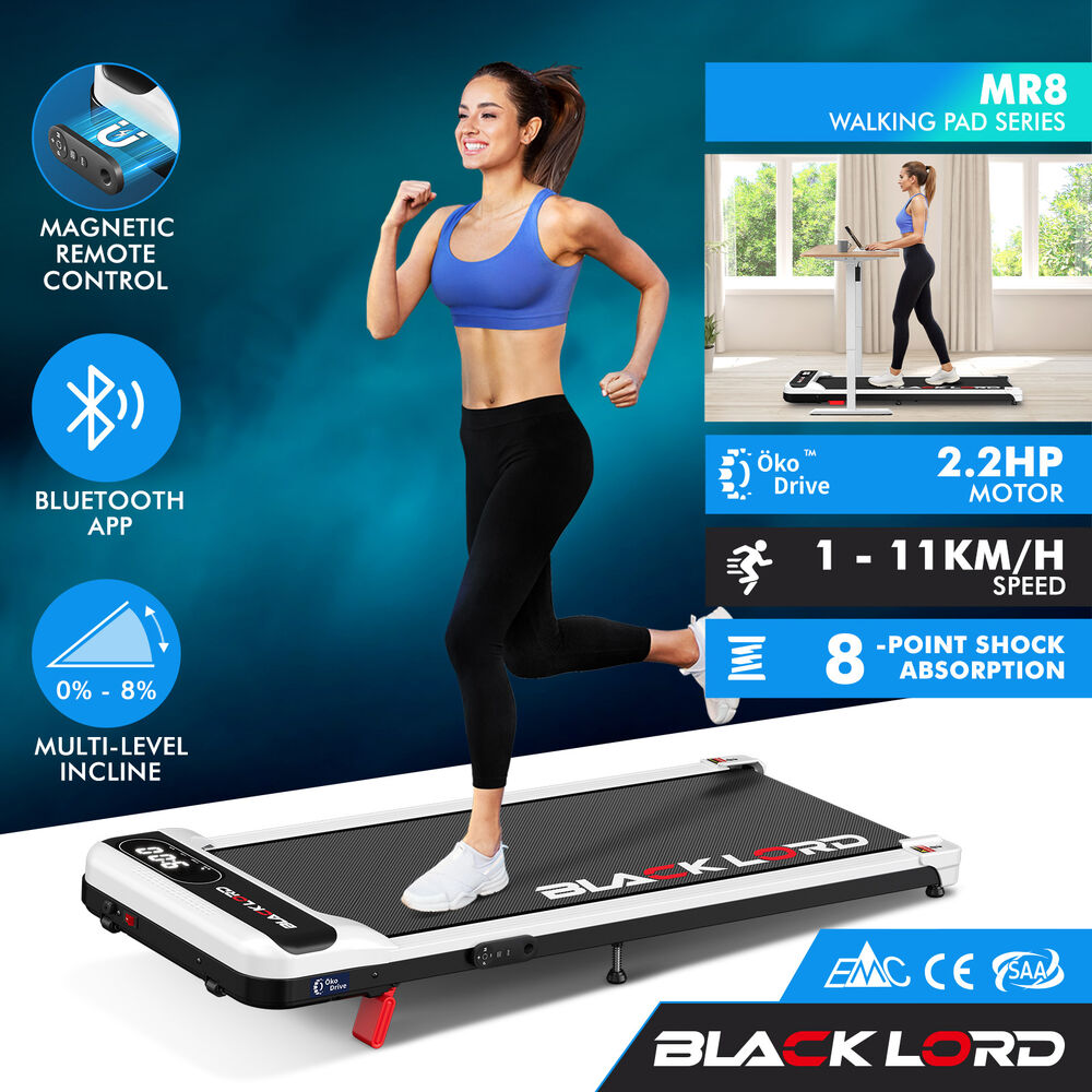 BLACK LORD Treadmill Electric Walking Pad Incline Home Gym Magnetic Remote White