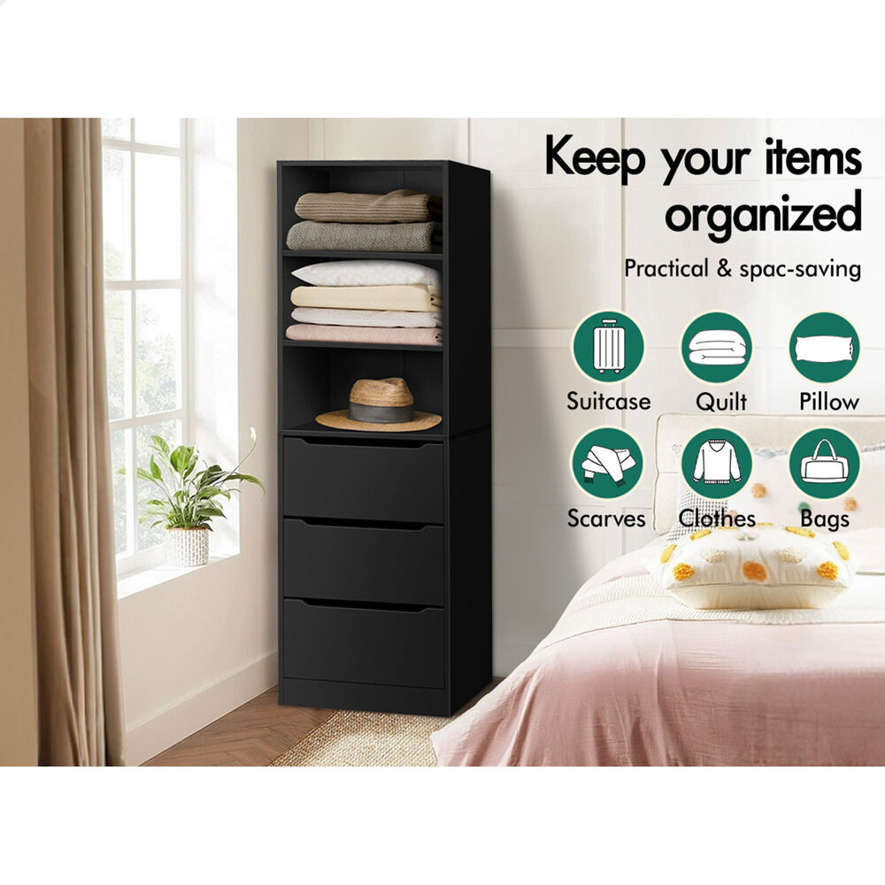 3 Drawers ALFORDSON Wardrobe Clothes Storage Cabinet Black