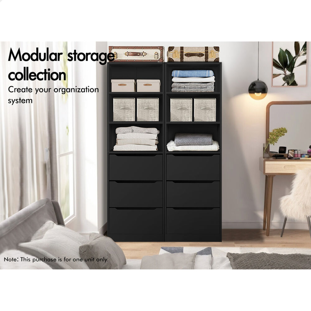 3 Drawers ALFORDSON Wardrobe Clothes Storage Cabinet Black