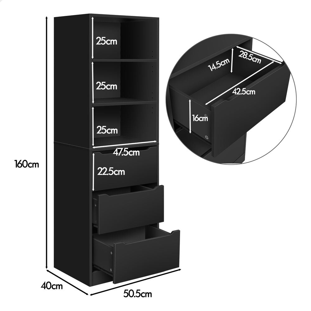 3 Drawers ALFORDSON Wardrobe Clothes Storage Cabinet Black