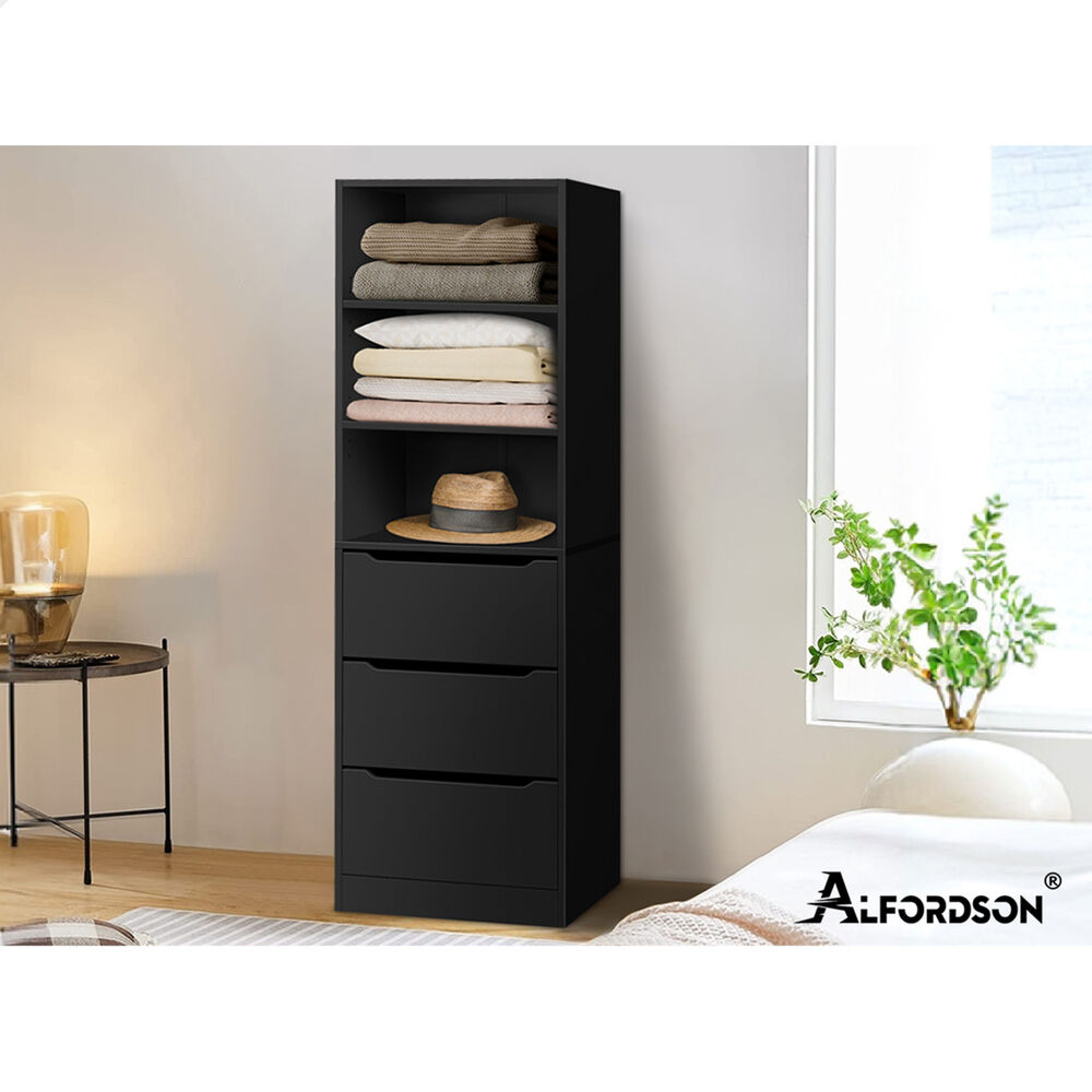 3 Drawers ALFORDSON Wardrobe Clothes Storage Cabinet Black