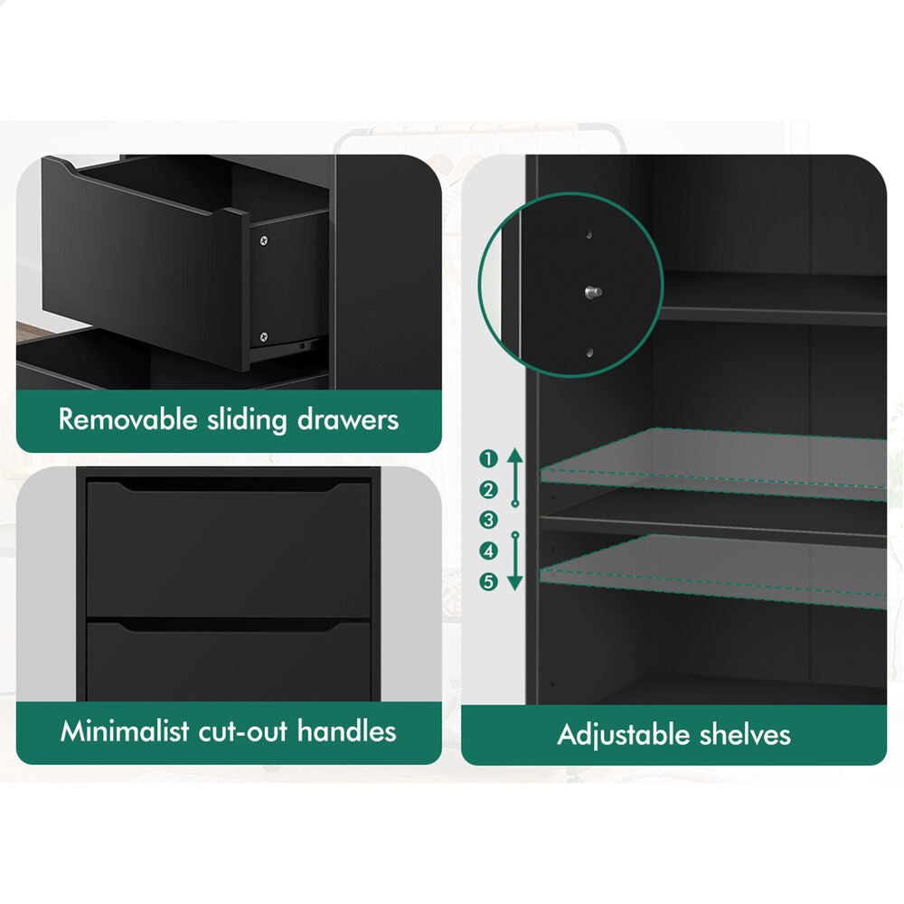 3 Drawers ALFORDSON Wardrobe Clothes Storage Cabinet Black